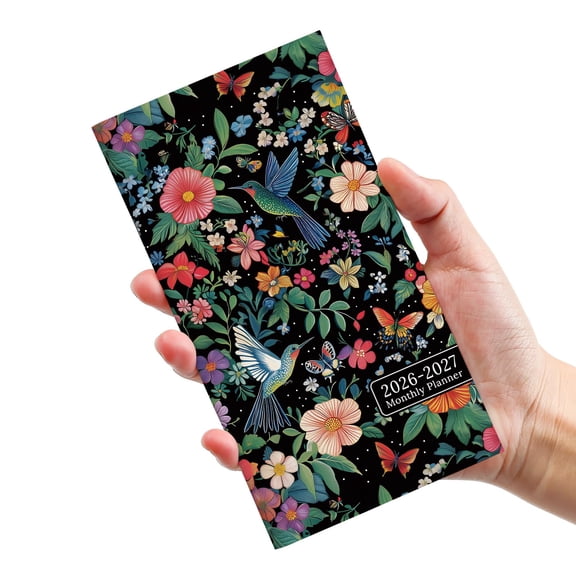 Pocket Calendar 2026-2027 for Purse - 6.5"x3.5" Two Year Monthly Planner (Jan 2026-Dec 2027) | Hummingbird Design
