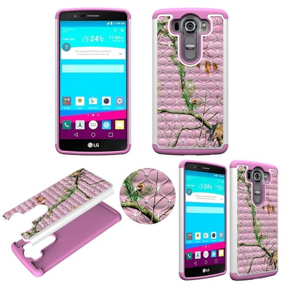 Hybrid Pink Camo Mozy Crystal Diamond for LG V10 VS990 Ultra Shock Proof Lightweight Case Drop Protective TPU+PC Bling Case Shock Absorb Enhanced Bumper Dual Layer Designer Rhineston Shield
