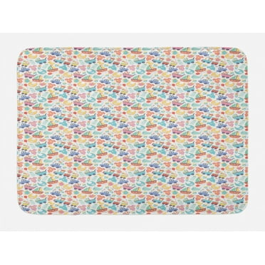 Kids Bath Mat, Colorful Cartoon Pattern with Baby Elements Clothes Toys and Sweet Childhood Theme, Non-Slip Plush Mat Bathroom Kitchen Laundry Room Decor, 29.5 X 17.5 Inches, Multicolor, Ambesonne