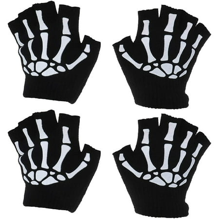 

Wolfast Promotion 2 Pairs Kids Skeleton Warm Glow in The Dark Fingerless Knitted Gloves Mitten