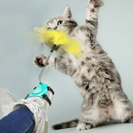 E Y S Hands Free Teaser Wand with Feather Head for Cat ( Simply Strap on Foot)
