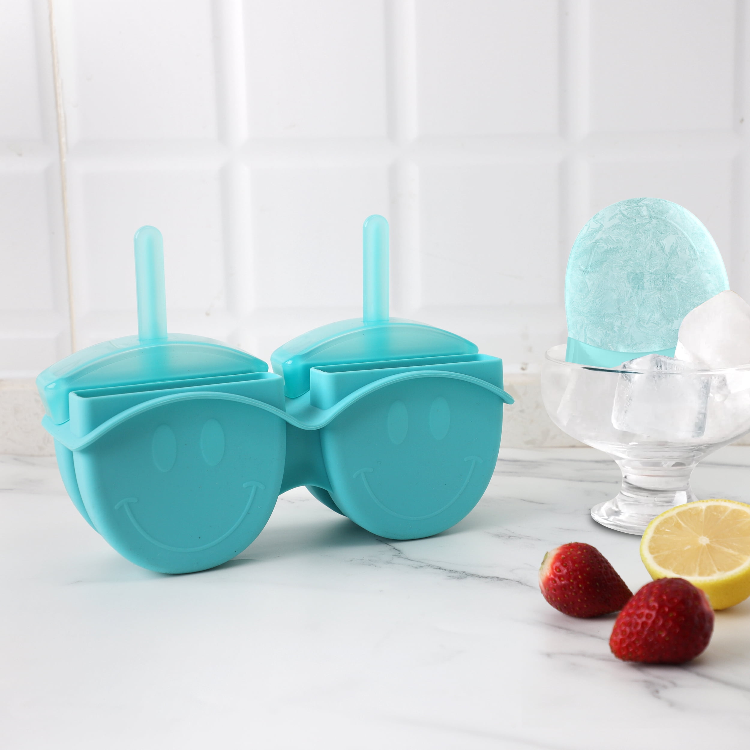 Smiley Face Silicone Ice Pop Molds - Reusable & Dishwasher Safe, Teal