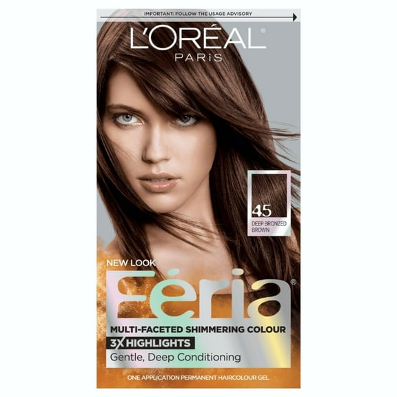 L'Oreal Paris Feria Multi-Faceted Shimmering Color, 45 Deep Bronzed Brown, 1 Each, 2 Pack