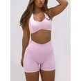thumbnail image 4 of Workout Sets for Women 2 Piece Wrinkles Halter Sports Bras High Waist Biker Shorts Exercise Gym Yoga Outfit Pink XL, 4 of 6