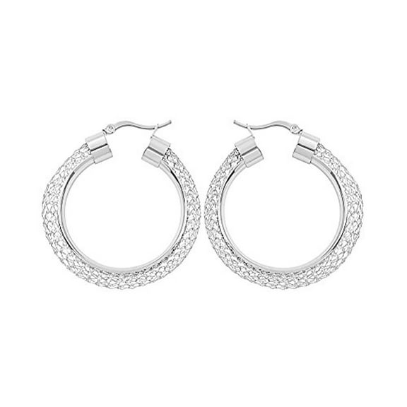 Edforce Women's Stainless Steel Round Hollow Mesh Hoop Earrings, (35mm)