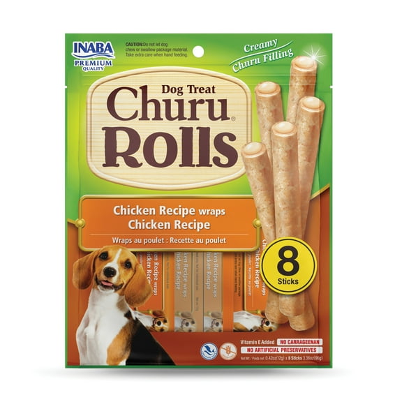 Churu Rolls for Dogs Chicken Recipe wraps Chicken Recipe (Soft Baked Chicken Filled with Churu Puree) 24 tubes (8 packs of 3 tubes)