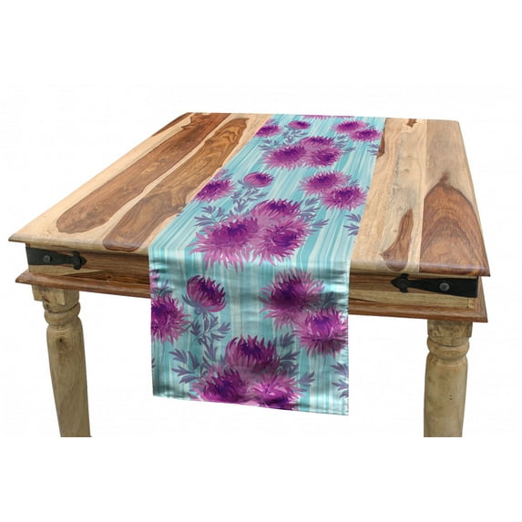 Flower Table Runner, Abstract Vintage Inspired Floral Motif of Spring Chrysanthemums on Waves, Dining Room Kitchen Rectangular Runner, 3 Sizes, by Ambesonne