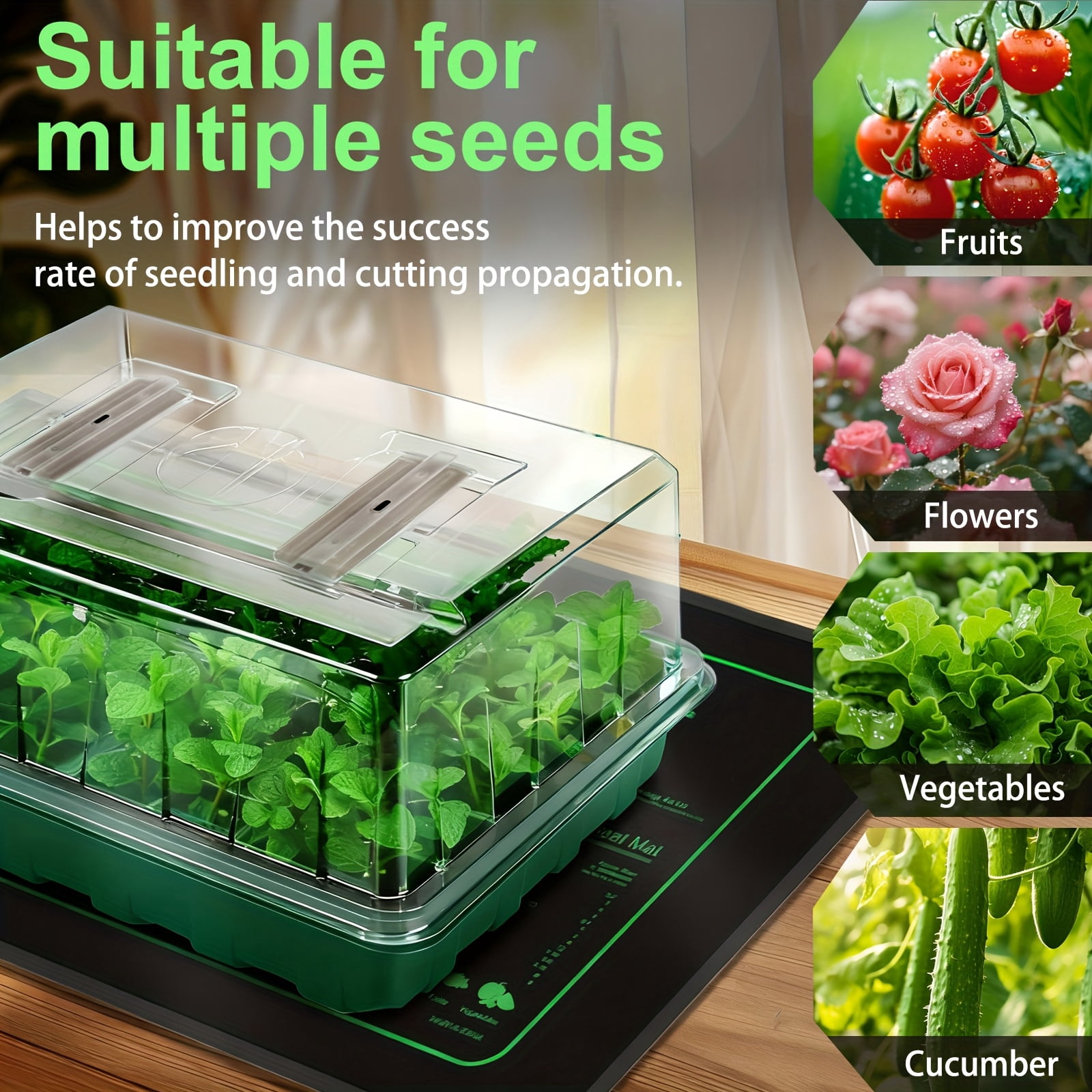 Seed Starter Tray with Grow Light & Heat Mat, 24 XL Cells, Humidity Dome & Base for Germination & Plant Propagation