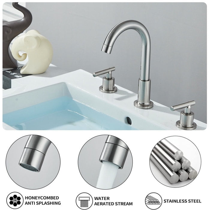 Brushed Nickel Vanity Bathroom Faucet 3 Holes Widespread 2 Handle Sink Mixer Tap