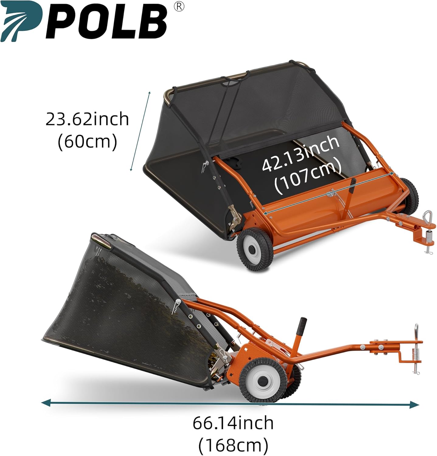 42" Tow Behind Lawn Sweeper Leaf Collector Sweeper for Lawn 18.55 Cu FT Capacity