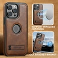 thumbnail image 5 of ELEHOLD for iPhone 12 Pro Max Rugged Magnetic Premium Leather Hidden Stand Case Logo Cutout View Compatible with Mag Safe & Magnetic Car Mount Holder Shockproof Protection Cover,Brown, 5 of 7