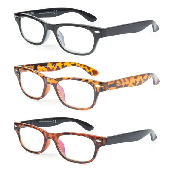 EYE ZOOM 3 Pack Unisex Vintage Plastic Blue Light Blocking Reading Glasses, Mul-color,  2.50