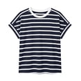 thumbnail image 4 of Vekome Womens T Shirts Short Sleeve Plus Size Pullover Tops Loose Crewneck Casual Tee Shirts Striped Summer Blouses Navy, 4 of 7