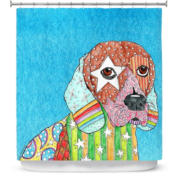 Shower Curtains 70" x 73" from DiaNoche Designs by Marley Ungaro - Beagle Dog Aqua
