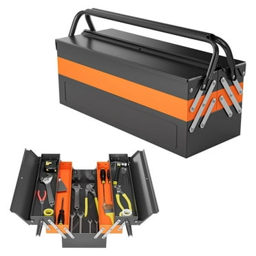 Exlonjet Portable Metal Tool Box, 20-Inch 5-Tray Steel Tool Chest Cabinet with Convenient Handle, 3-Level Fold Out Storage Chest for Repair Shop Household Garage