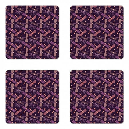 

Dragonfly Coaster Set of 4 Girly Feminine Design with Vintage Vibrant Insect Animals Pattern Square Hardboard Gloss Coasters Standard Size Purple Peach by Ambesonne