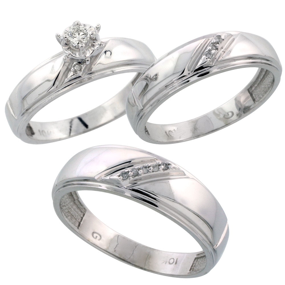 Worldjewels 10k White Gold Diamond Trio Wedding Ring Set His 7mm