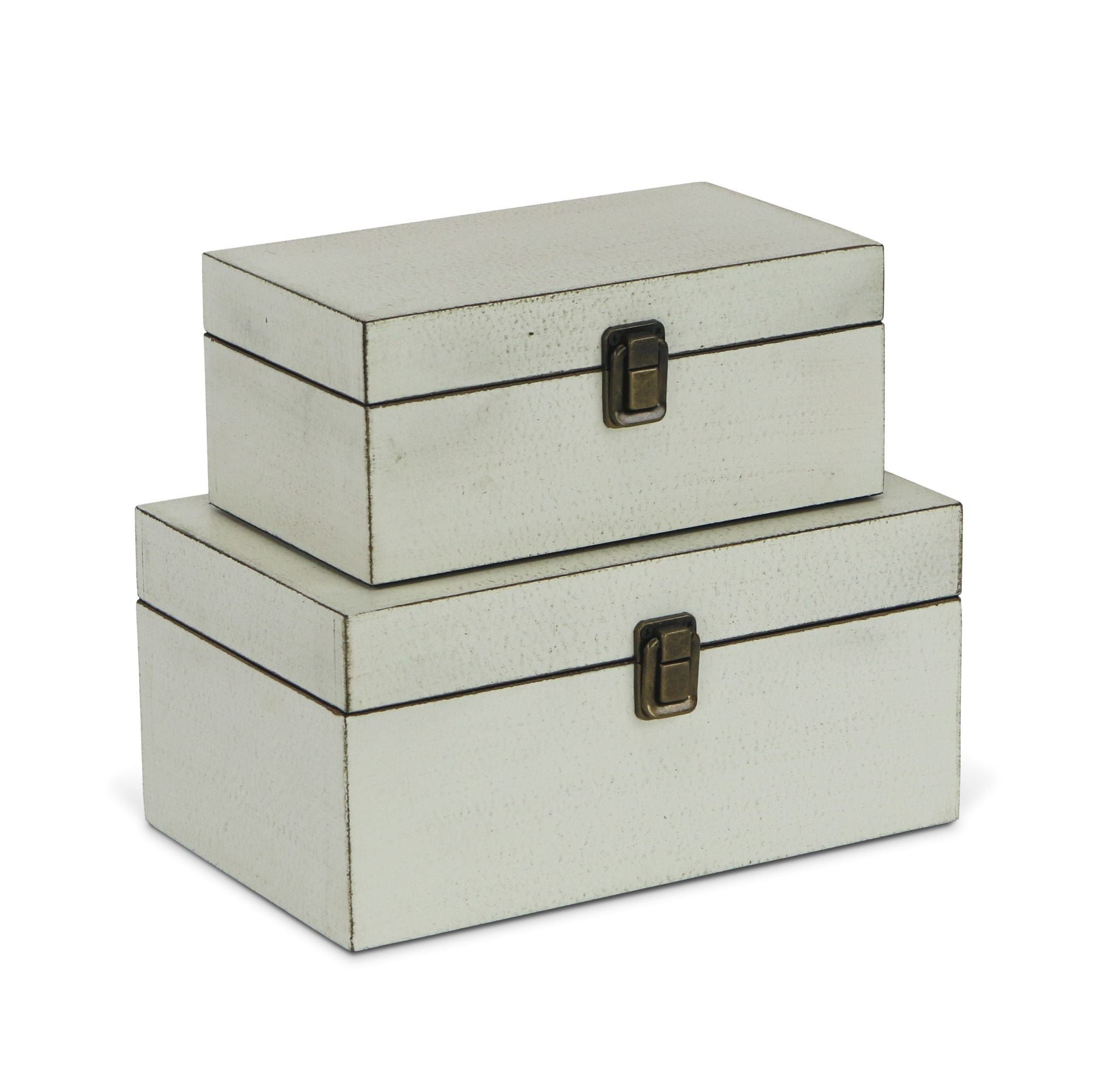 Set of 2 White and Gold Rectangular Storage Boxes 10.25"