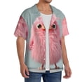 thumbnail image 2 of Balery Adorable Pink Fluffy Birds Camisa Casual de Manga Corta con Botones para Hombre, Texturizada, Estilo Cubano, para Playa, Verano-4X-Large, 2 of 5