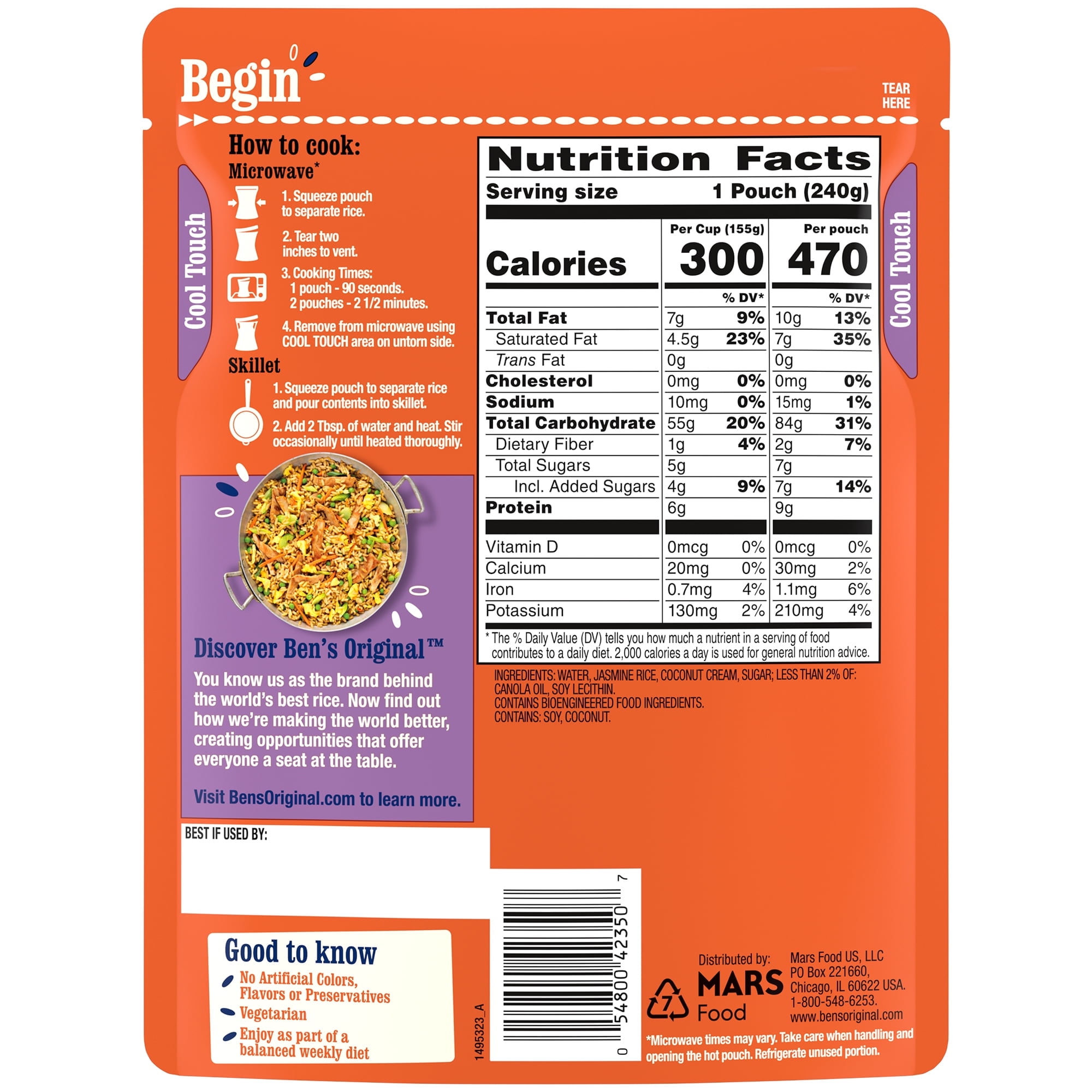 BEN'S ORIGINAL Ready Rice Coconut Jasmine Flavored Rice Easy Dinner Side 8.5 Ounce Pouch (Pack of 4)