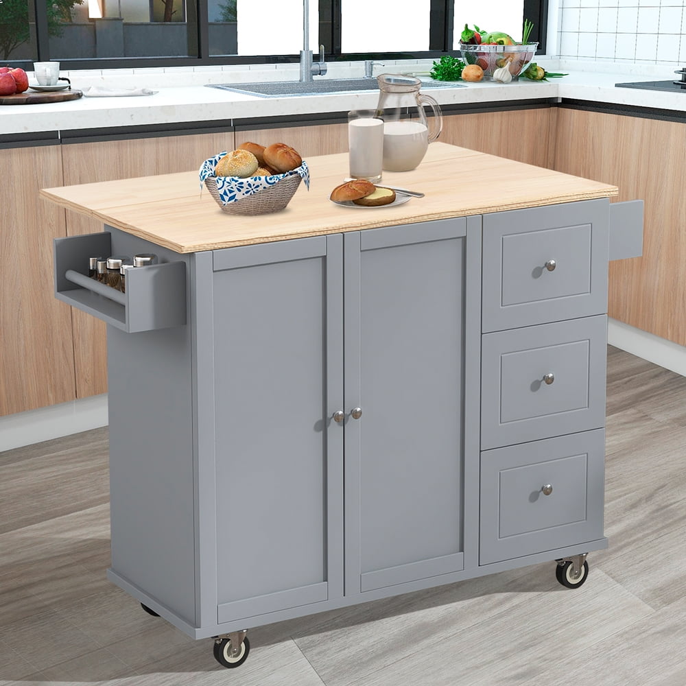Modern Rolling Kitchen Island Storage Island Cart Breakfast Bar with