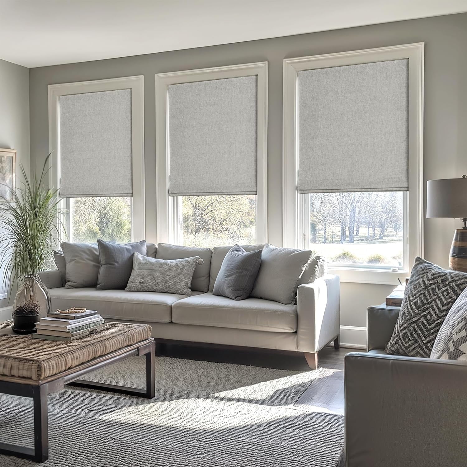 LazBlinds No Tools No Drill Cordless Roman Shades for Windows, Blackout Thermal Insulated UV Blocking Window Blinds, Room Darkening Fabric Blinds for Indoor Windows, 27'' W x 48'' H, Grey