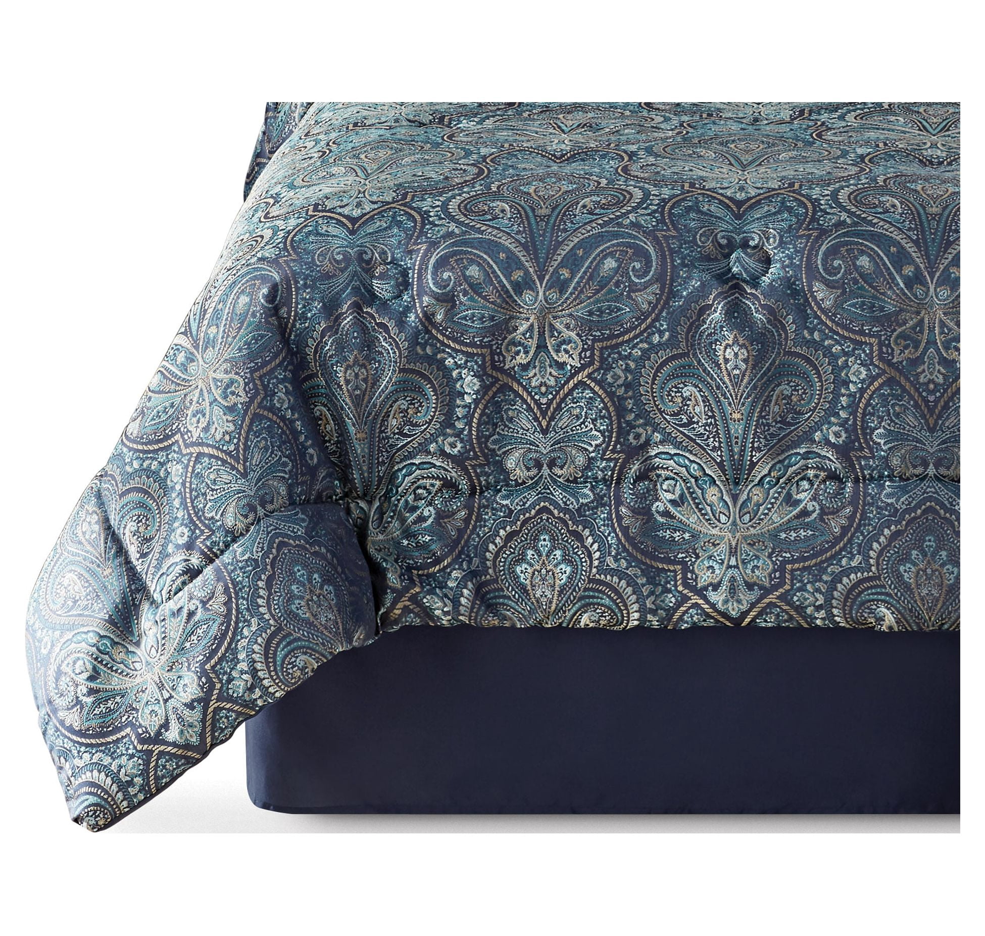 Mainstays 7-Piece Damask Comforter Set, Teal, King, Shams, 3 Dec Pillows and Bed Skirt