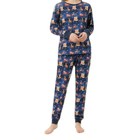 

LisenraIn Christmas Family Matching Pajamas Shirts Pants Elk House Print Set