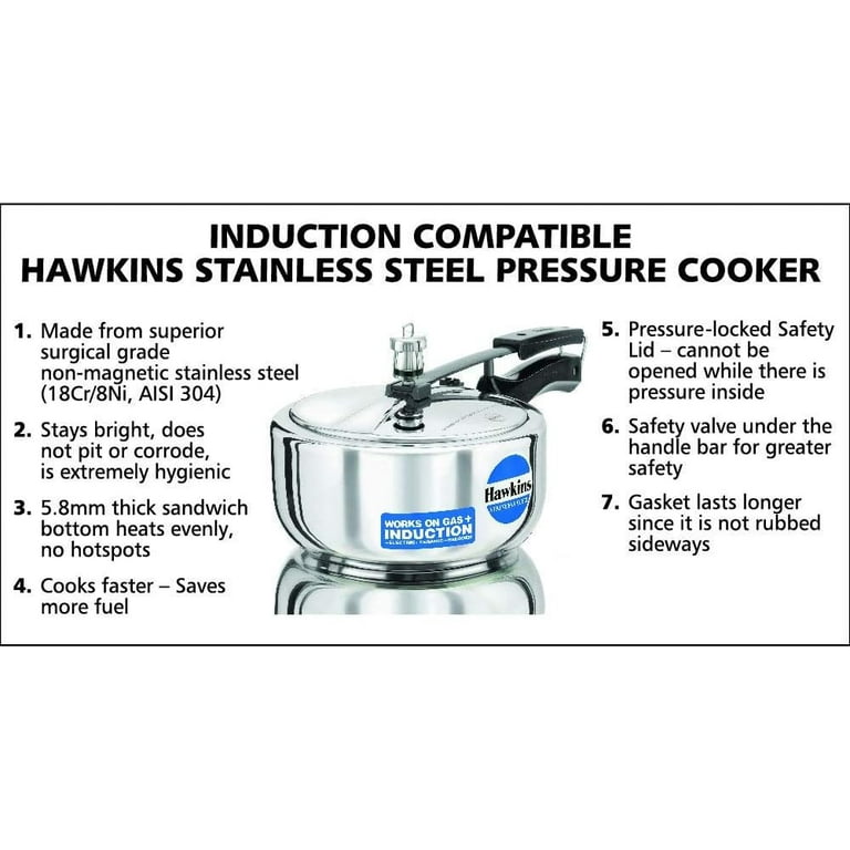 Hawkins New 3.0 Litre Wide Stainless Steel Pressure Cooker with Whistling Feature and Unbreakable Handle Walmart