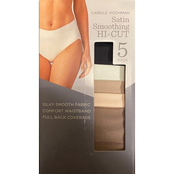 Carole Hochman Women's Satin Smoothing Hi-Cut Panties, 5-pack (Basic Pack, L)
