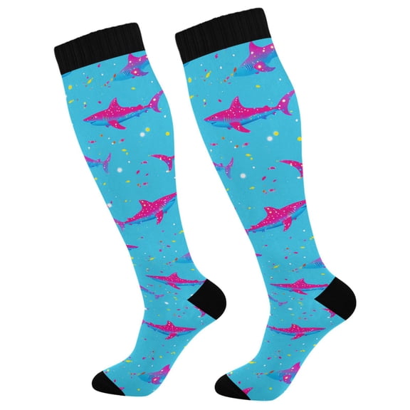 joogoo Sharks on Blue Socks Women Men Knee High Sock