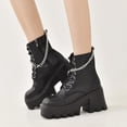 thumbnail image 4 of Women's Square Toe Chunky Platform Wedge Boots | Lace-Up & Zipper Combat Ankle Booties, 4 of 7