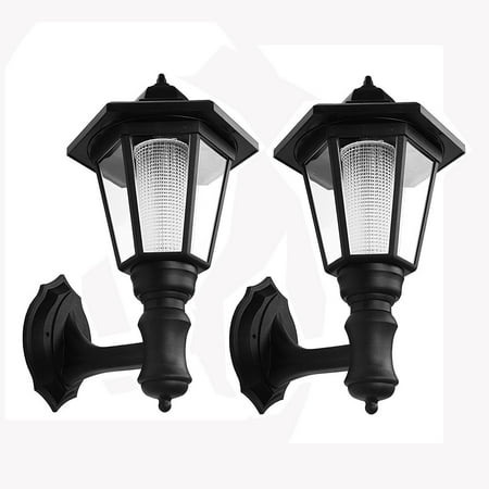 Mountain Outdoor Sconce - 2PCS Solar Powered Wall Lantern Light Lamp Outdoor Garden Weatherproof LED Wall Lamp Hexagonal Light Lamp Exterior Sconce Lantern Lamp for Outdoor Landscape Garden Fence Yard