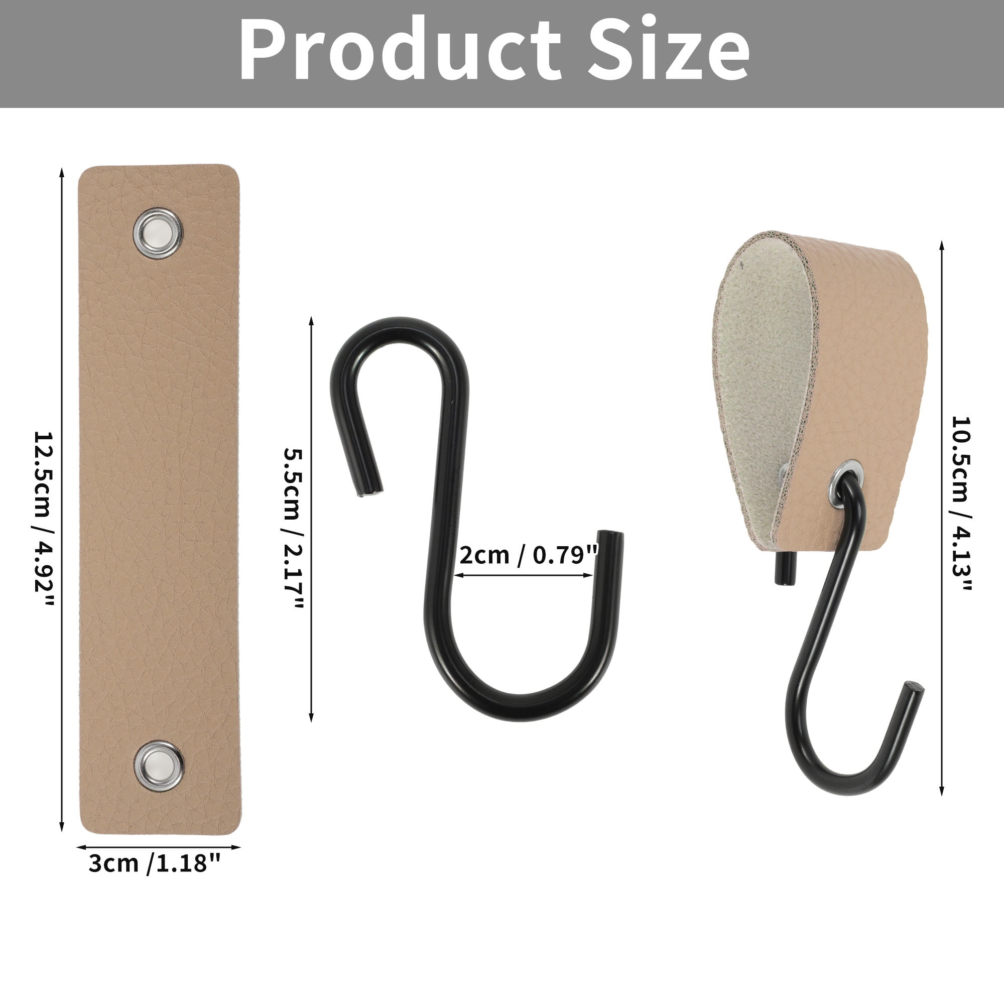 Unique Bargains Pack of 5 S Hooks with Leather Loop for Wardrobe Apricot