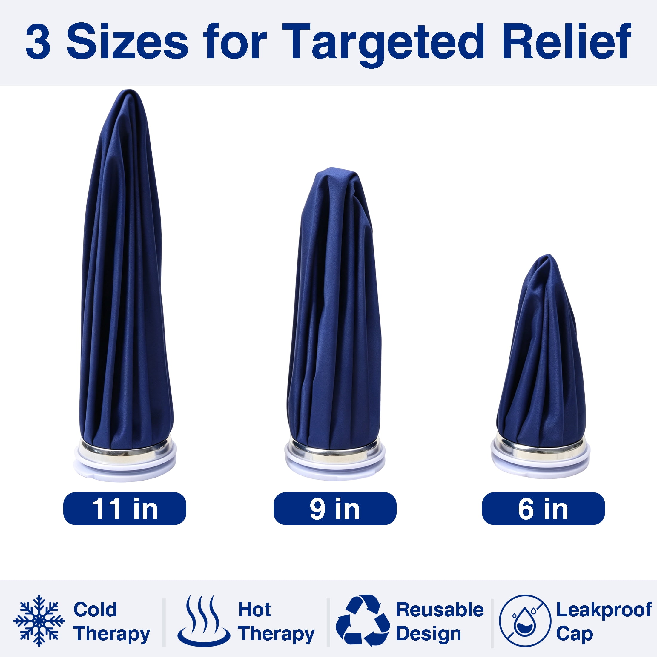 GARITIN 3 Pack Reusable Ice Bags for Injuries, Hot & Cold Therapy Ice Pack, 6/9/11 Inch Leak‑Proof Ice Bag, Reusable Cold Pack for Swelling, Sprains, Headache, Muscle Pain Relief