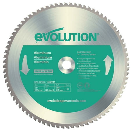 UPC: 0849713000514 | Evolution 14BLADEAL | 14 In. | 80T | 1 In. Arbor | Aluminum And Non-Ferrous Metal TCT Blade