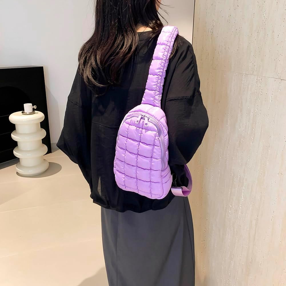 HMSHA Sling Bag Puffy Crossbody Purse for Women Fanny Pack Chest Bag Puffy Waist Bag