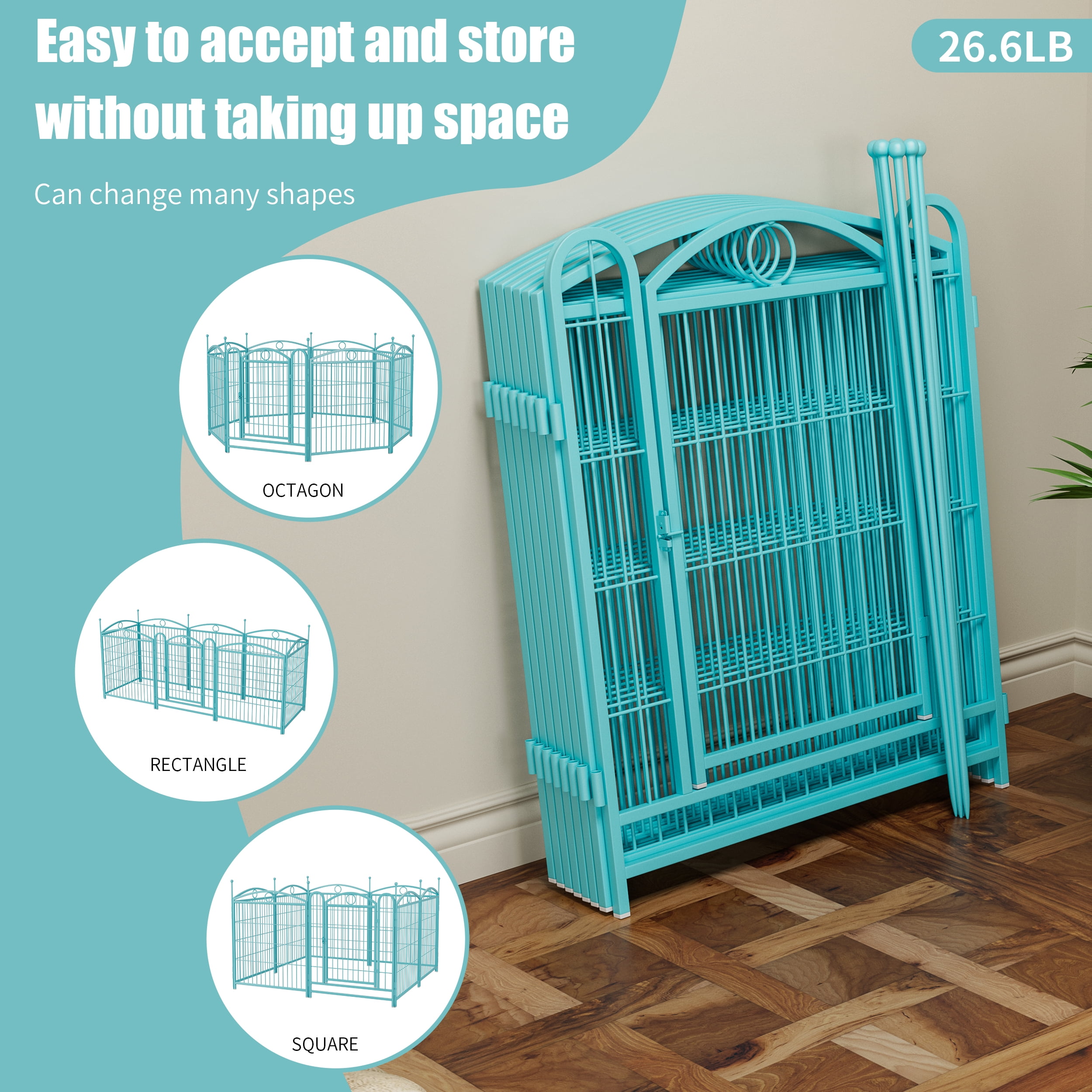 ZephyPaws Dog Playpen Indoor 32 inch 8 Panels Metal Dog Pen Pet Dog Fence Outdoor Exercise Pen with Doors,Foldable Blue