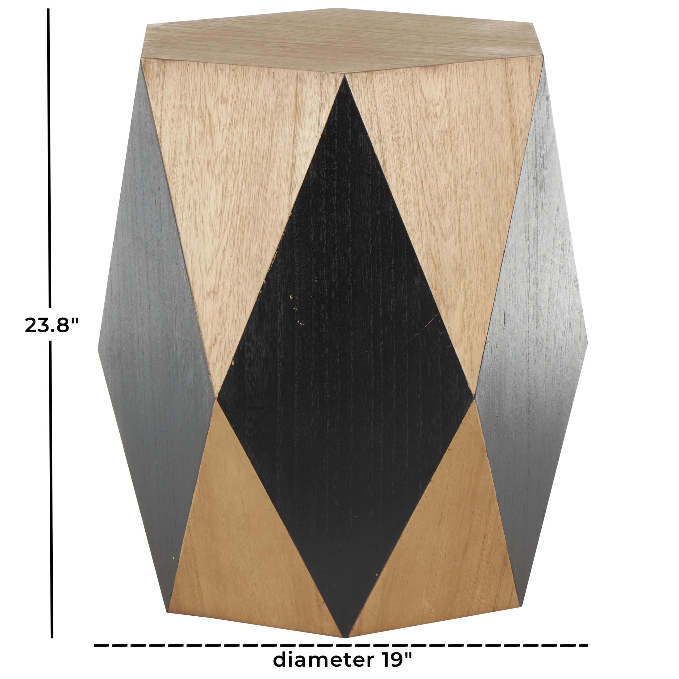 DecMode 19" x 24" Brown Wood Diamond Geometric Accent Table with Black Accents, 1-Piece