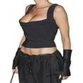 thumbnail image 3 of Y2K Camisole Courte en Velours à Bretelles Spaghetti Sans Manches à Col en V Haut Cami Coupe Ajustée Adorable Mode Urbaine Noir P, 3 of 6