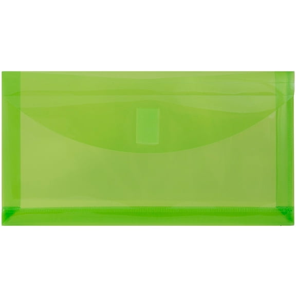 JAM Paper Plastic Hook & Loop Envelopes, 5.3x10x1, 12/Pack, Lime Green, 1 Inch Expansion