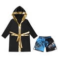 thumbnail image 3 of Kaerm Kids Boys Boxing Outfit Satin Long Sleeve Boxer Robe Hooded Grown Cloak Thai Boxing Shorts B5 8, 3 of 5