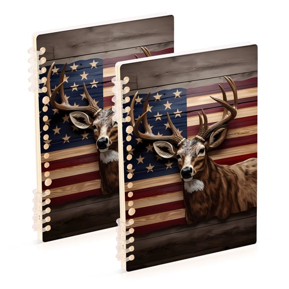 American Flag Deer Ring Binder Notebook Journey Note Diary College Ruled Spiral Notebook Study Loose Leaf Paper A5 60 Pages