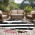 thumbnail image 4 of Large Round Rug 8Ft Washable Non-Slip, Pink Flowers Circle Area Rugs for Living Room Bedroom, Spring Floral Butterflies Black White Striped Farmhouse Indoor Floor Mats Carpet Runner for Home Decor, 4 of 8