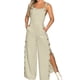 thumbnail image 1 of Pantalones sin mangas de algodón y lino con tirantes para mujer, con botones, corte holgado, bolsillos, informales para la playa, 1 of 5