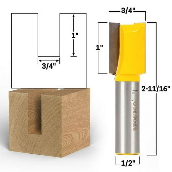 3/4" Diameter X 1" Height Straight Router Bit - 1/2" Shank - Yonico 14047