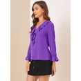 thumbnail image 4 of Blusa de gasa con cuello en V con volantes para mujer, manga de pulsera, blusa campesina vintage Morado oscuro M, 4 of 6