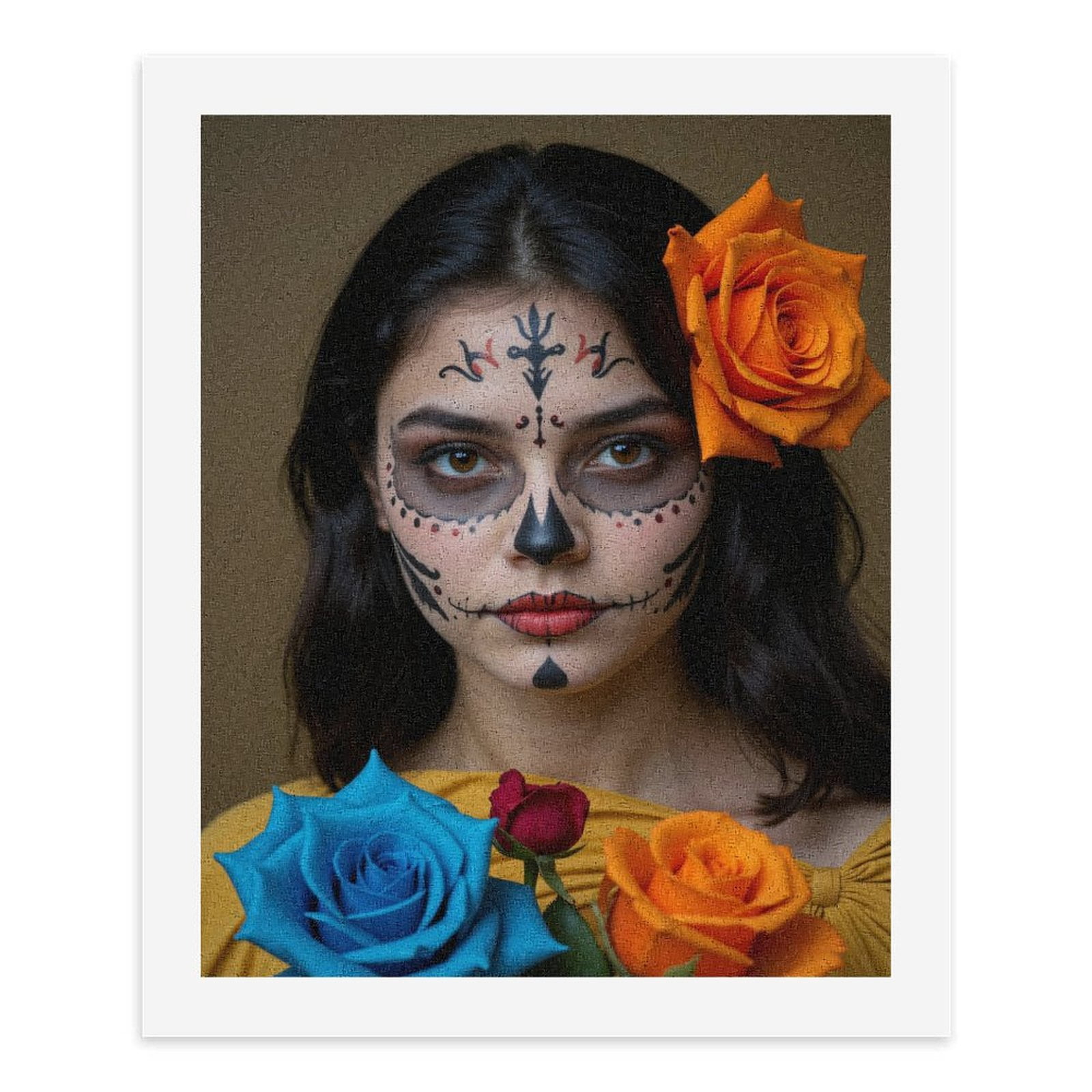Paint By Numbers Kit for Adults Beginner - DIY Dia De Los Muertos Face Art Roses Canvas Painting Kits for Adults, Frameless Paint By Number for Adults for Home Wall Decor 16x20 Inch