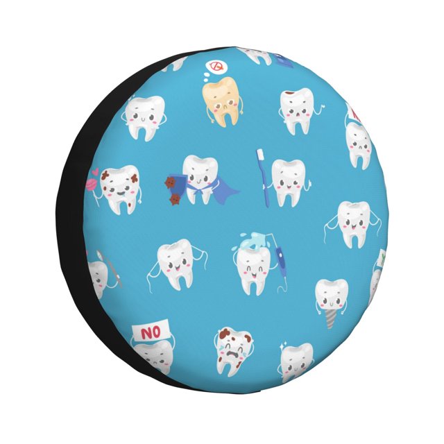 Fotbe Cute Healthy Teeth Funda de Llanta de Repuesto con Estampado, Engrosada, Ajuste Universal para Jeep, Remolque, RV, SUV, Camión-16 inch