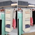 thumbnail image 2 of Organizador de armario colgante con estante de 6 niveles, estante colgante de tela con 2 ganchos resistentes para almacenamiento, plegable (beige brillar Hogar, 2 of 3